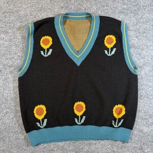 Sunflower Knit Sweater Vest Womens Retro V-Neck Cottagecore Top